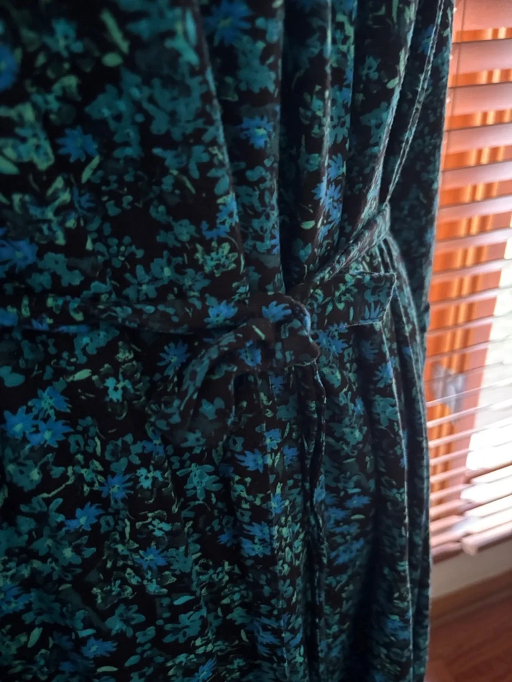 Terra & Sky Dark Teal & Black Floral Long Balloon Sleeve Dress Size 2X